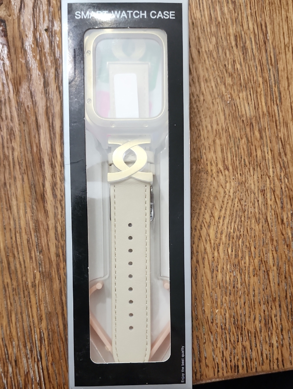 Gold Accent Cream Smartwatch Case with Leather Strap